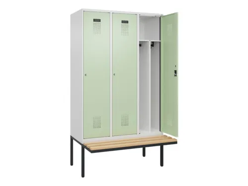 locker met bank,voor scheiding van kleding,HxBxD 2120x1200x815mm,3vak