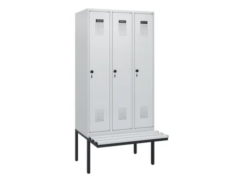 locker met bank,HxBxD 1950x900x815mm,3vak,vak B 300mm,draaigrendel