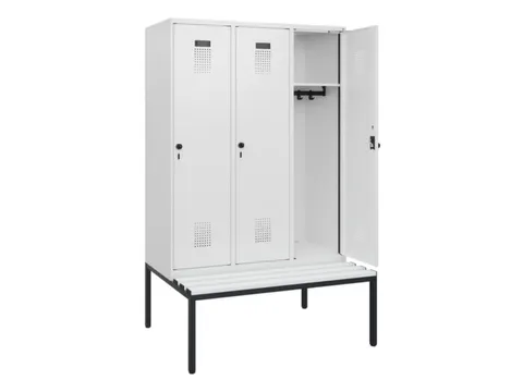 locker met bank,HxBxD 1950x1200x815mm,3vak,vak B 400mm,draaigrendel