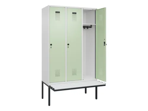 locker met bank,HxBxD 2120x1200x815mm,3vak,vak B 400mm,draaigrendel
