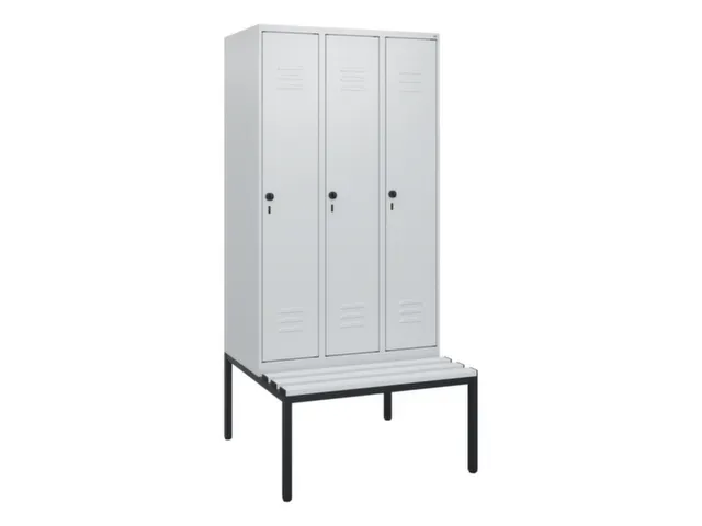 locker met bank,HxBxD 1950x900x815mm,3vak,vak B 300mm,draaigrendel