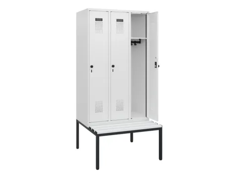 locker met bank,HxBxD 1950x900x815mm,3vak,vak B 300mm,draaigrendel
