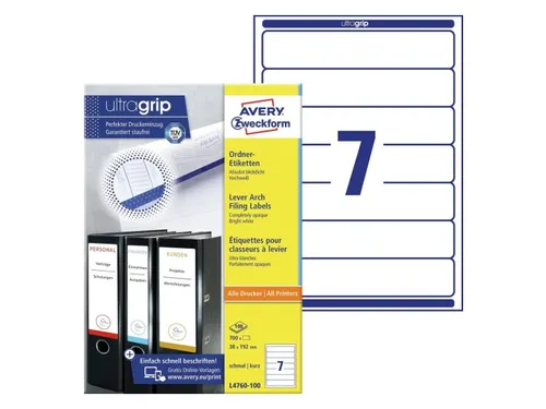 Rugetiket Avery Zweckform smal 38x192mm zelfklevend Wit L4760-100