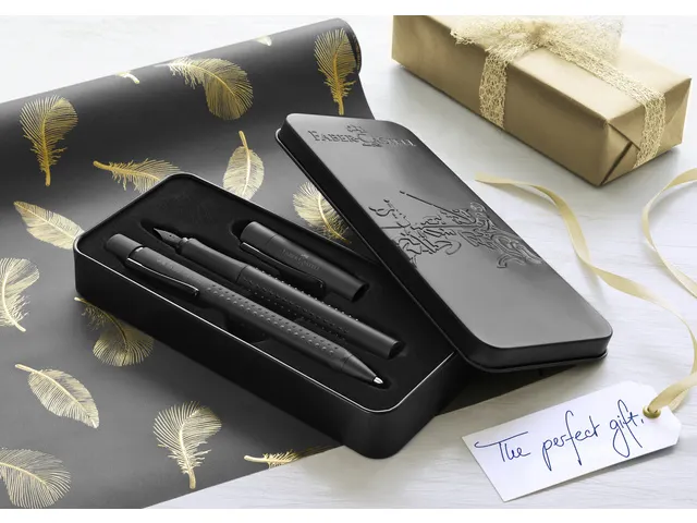 Balpen en vulpen Faber-Castell Grip zwart in gift box