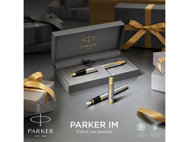 Balpen en Rollerpen Parker IM brushed metal GT medium 2 stuks