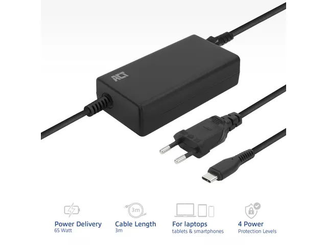 USB-C laptoplader met Power Delivery profielen 65W 3m