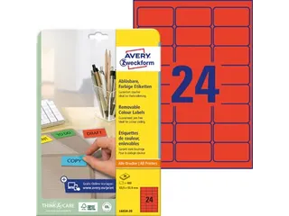 Gekleurde Etiketten Avery Zweckform 63,5x33,9mm Rood 480 stuks - 2