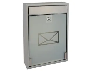 Brievenbus Milaan Zilver staal glazen front incl. 2 sleutels 36x26x8cm - 1