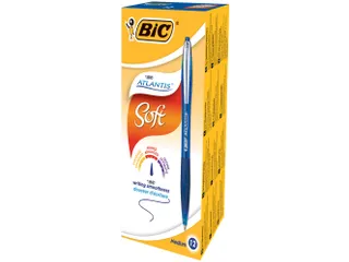Balpen Bic Atlantis soft metalen clip clic medium blauw - 1