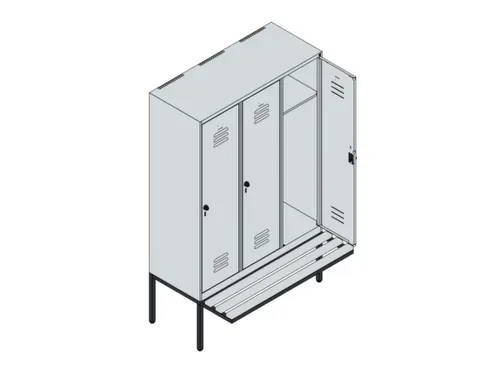 locker met bank,HxBxD 1950x1200x815mm,3vak,vak B 400mm,draaigrendel