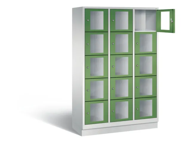 Lockerkast 1800x1200x500mm 3x5 vakken Cilinderslot, Sokkel, RAL6011