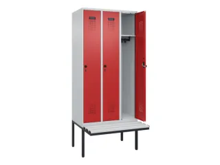 locker met bank,HxBxD 2120x900x815mm,3vak,vak B 300mm,draaigrendel - 1