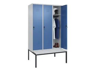 locker met bank,HxBxD 2120x1200x815mm,3vak,vak B 400mm,draaigrendel - 3