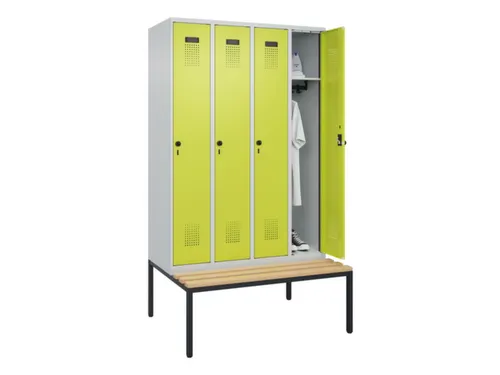 locker met bank,HxBxD 2120x1200x815mm,4vak,vak B 300mm,draaigrendel