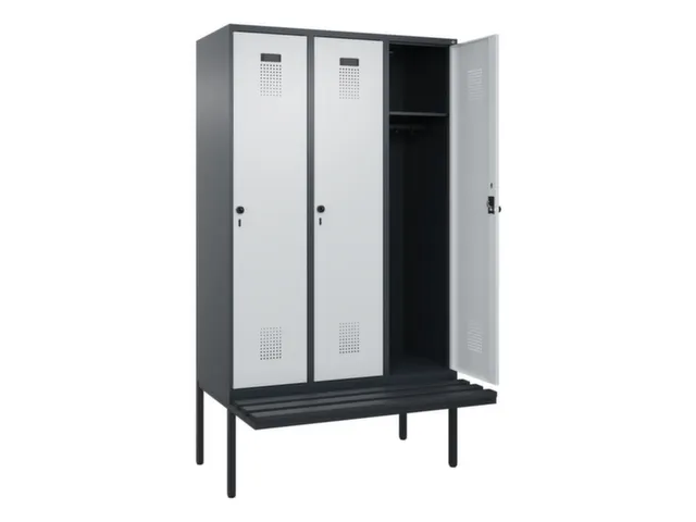 locker met bank,HxBxD 2120x1200x815mm,3vak,vak B 400mm,draaigrendel