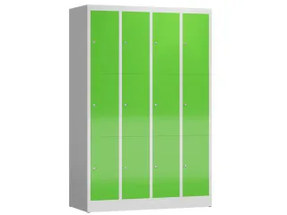 Lockerkast 1800x1185x500mm 4x3 vakken cilinderslot, sokkel, RAL6018 - 1