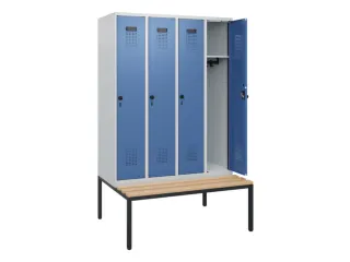 locker met bank,HxBxD 1950x1200x815mm,4vak,vak B 300mm,draaigrendel - 1