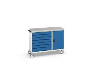 montagetafel 980x1300x600mm linoleumblad 7 laden kast front RAL5010 - 1