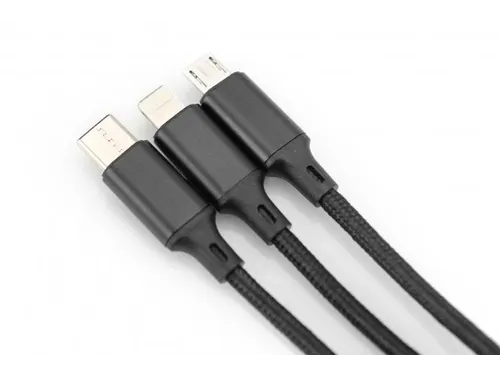USB-oplaadkabel 1m 3-in-1 Kabel Nylon Gevlochten Zwart