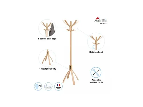 Cafe houten kapstok met 10 haken in licht hout 176 cm.