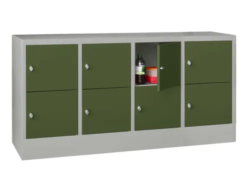 lockerkast,HxBxD 855x1600x500mm,4x2vakken,RAL7035,front RAL6011