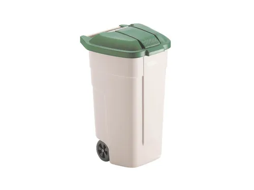 Verrijdbare vuilcontainer 100 liter HxLxB 850x530x510mm beige/groen