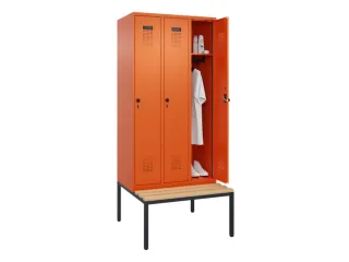 locker met bank,HxBxD 2120x900x815mm,3vak,vak B 300mm,draaigrendel - 1