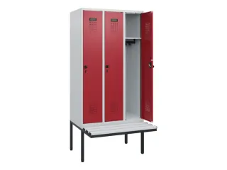 locker met bank,HxBxD 1950x900x815mm,3vak,vak B 300mm,draaigrendel - 1