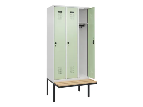 locker met bank,HxBxD 2120x900x815mm,3vak,vak B 300mm,draaigrendel