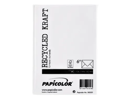 Envelop Papicolor C6 114x162mm kraft wit pak à 6 stuks