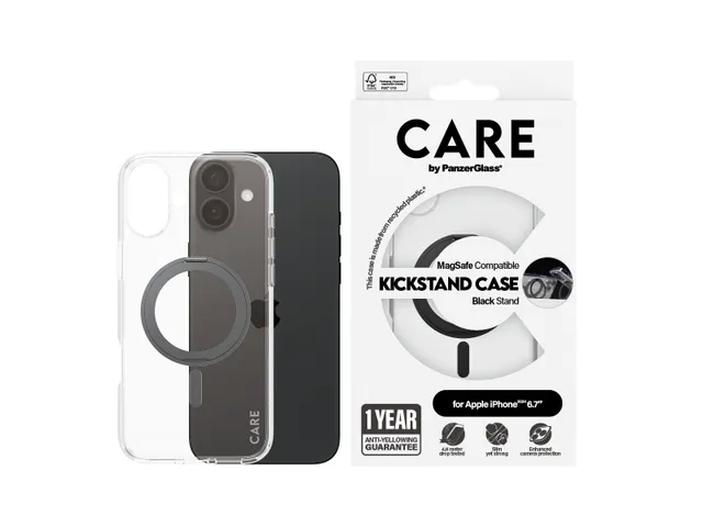 PanzerGlass CARE by Case Transparent w. Black Kickstand & MagSaf