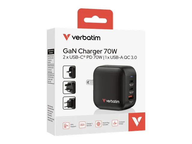 Mini GaN Muurlader 70W 3-poorts Zwart