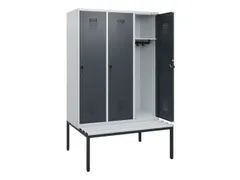 locker met bank,HxBxD 1950x1200x815mm,3vak,vak B 400mm,draaigrendel