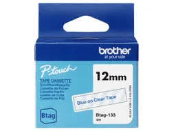 Brother BTAG-133 labelprinter tape Blauw op transparant