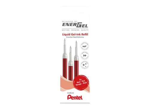 Gelschrijvervulling Pentel LR7 Energel medium rood set à 3 stuks