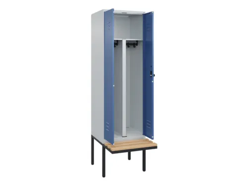 PBM-locker met bank,HxBxD 2120x600x815mm,2vak,vak B 300mm,draaigrendel