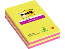 Memoblok 3M Post-it 584 127x203mm Super Sticky lijn assorti kleur
