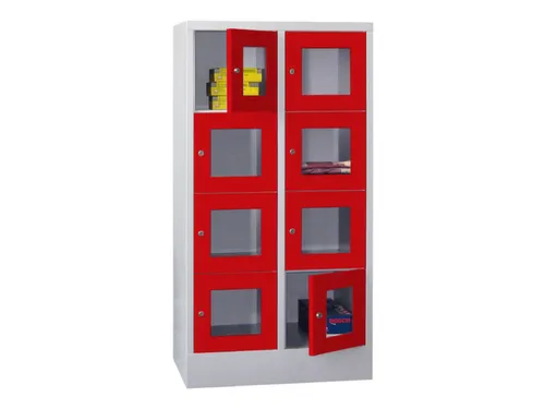 lockerkast,HxBxD 1518x800x500mm,2x4vakken,RAL7035,front RAL3000