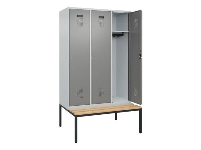 locker met bank,HxBxD 2120x1200x815mm,3vak,vak B 400mm,cilinderslot