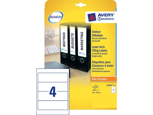 Avery L4761-25 Rugetiket 61x192mm Zelfklevend Wit 100 stuks