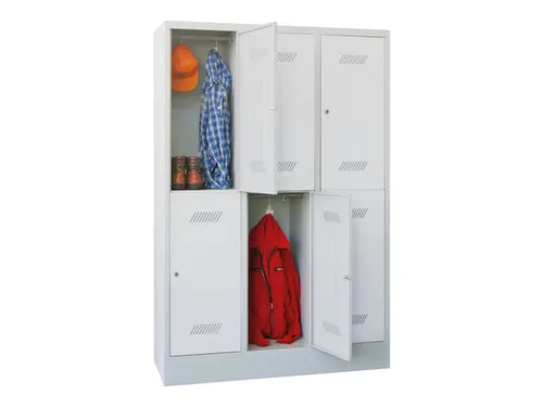 dubbeldekse locker,HxBxD 1850x1200x500mm,3x2vak.,RAL7035,front RAL7035