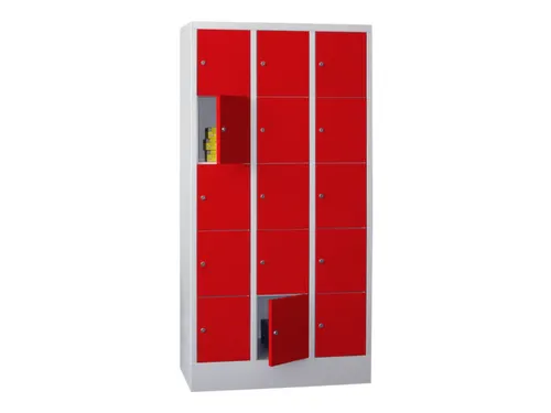 lockerkast,HxBxD 1850x900x500mm,3x5vakken,RAL7035,front RAL3000