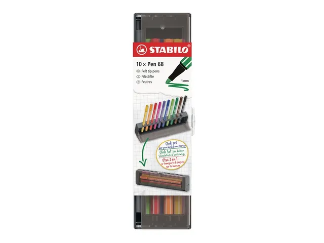 Feutre STABILO PEN 68 Medium Clickset 10 couleurs