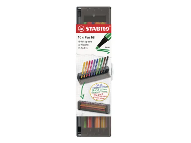 Feutre STABILO PEN 68 Medium Clickset 10 couleurs