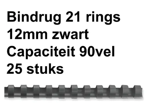 Bindrug Fellowes 12mm 21-rings A4 zwart 25stuks