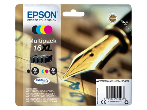 Inktcartridge Epson C13T16364012 16XL T1636 zwart + 3 kleuren HC