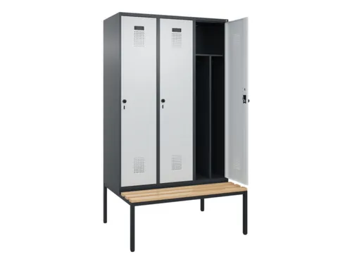 locker met bank,voor scheiding van kleding,HxBxD 2120x1200x815mm,3vak