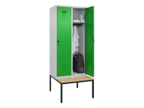 locker met bank,HxBxD 2120x800x815mm,2vak,vak B 400mm,draaigrendel