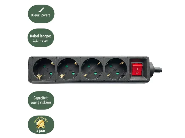 Stekkerdoos BRASQ 4 voudig 1.4 meter zwart