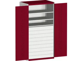 systeemkast 2000x1300x650mm 3xStalen bodem 9laden Ral7035 Ral3004 - 1